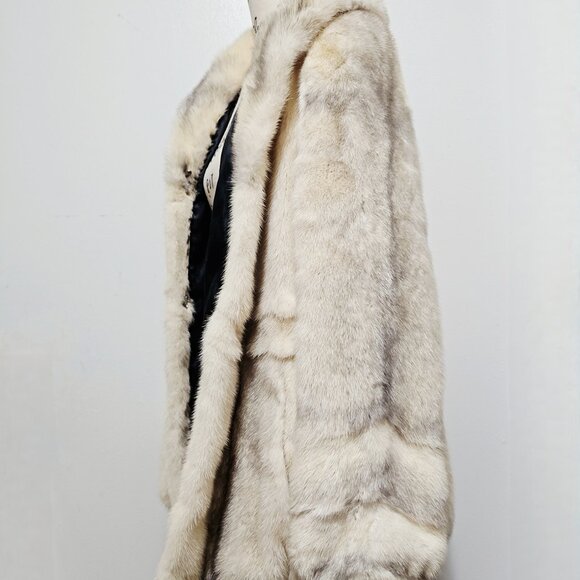 New Real Silverblue Iris Cross MINK Fur Coat Jacket Stroller Ivory Cream White - Picture 4 of 6